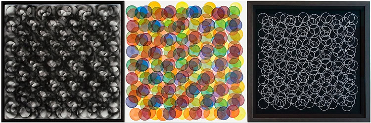 Primo-Trio, 2009, mixed media on linen, polyester and paper, 19 by 57 inches, abstract painting by Stephen Giannetti, Davis California