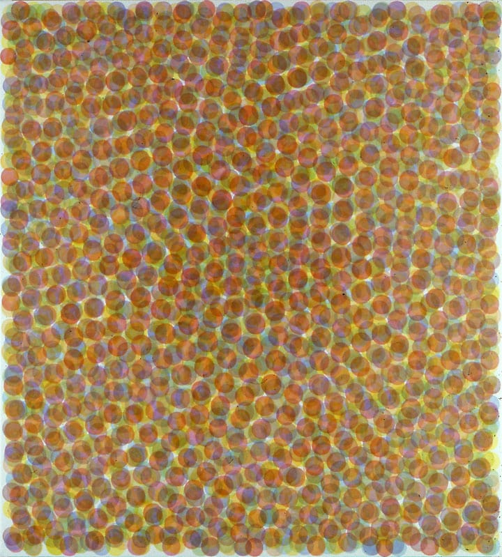 Spectrum Sequence Red, 2002, oil on French polyester, 60 by 55 inches, abstract painting by Stephen Giannetti, Davis California